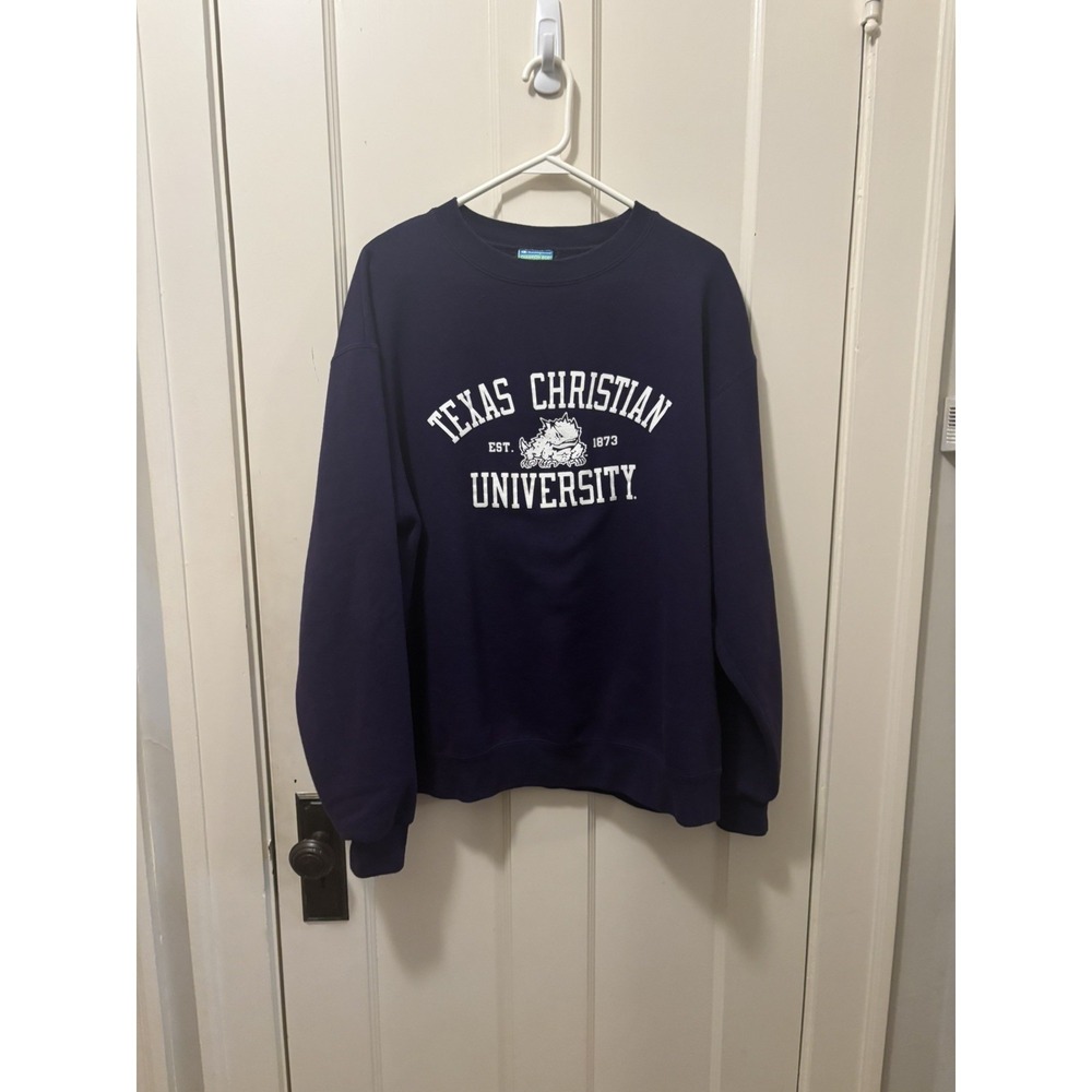 Champion TCU Sweatshirt Mens Large Navy Blue Texas Christian University Fleece